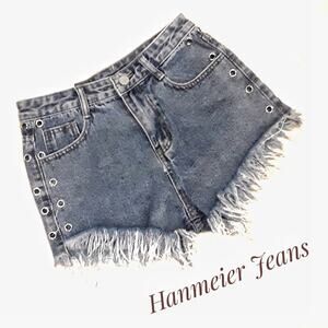 HANMEIER Frayed Denim Shorts Size M Jean Cut Offs Country Hippie Rocker Boho